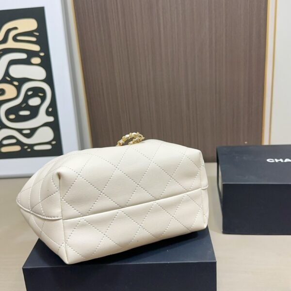 6-56 Chanel Mini Hobo Handbag Gold Tone Hardware Beige 7.5 Inches AS5976B22897U4531