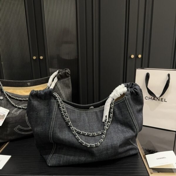 Chanel Coco Cabas Shopping Bag Denim Dark Blue 14.2 Inches