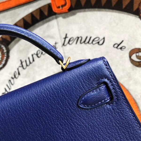 [Premium Quality] – Hermès Kelly Mini II Bag Blue 7.5 Inches