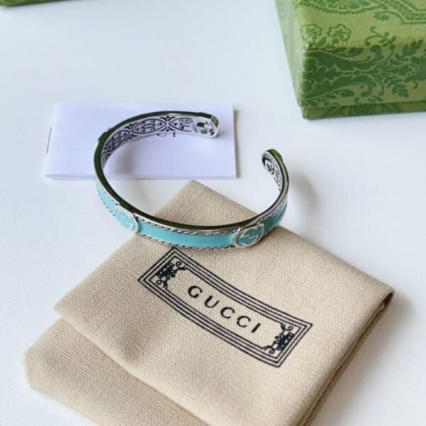 Gucci Cuff Bracelet Interlocking Gg Sterling Silver Turquoise Enamel