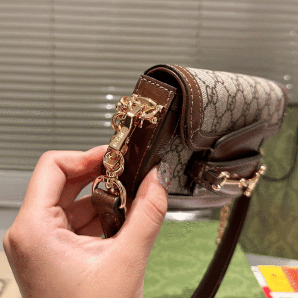 Gucci Horsebit 1955 Asymmetric Shoulder Bag Brown 7.9 Inches
