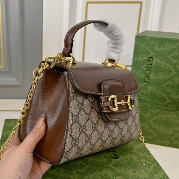 Gucci Horsebit 1955 Mini Top Handle Bag Beige 8.7 Inches