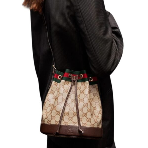 Gucci Venice Small Bucket Bag GG Canvas Sand Brown 8.1 Inches
