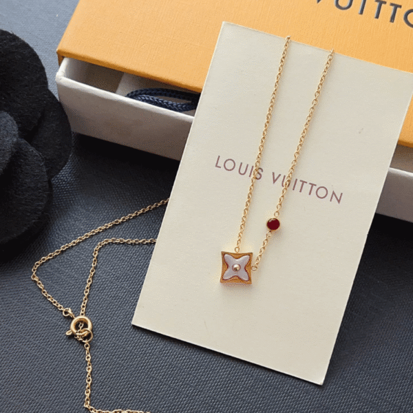 Louis Vuitton Monogram Flower Pendant Necklace Gold-Tone