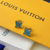 Louis Vuitton Monogram Flower Tile Stud Earring Gold-Tone Q16641