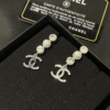 Chanel Cc Logo Drop Earrings With Pearls And Rhinestones Silver-Tone