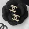 Chanel Cc Logo Stud Earrings With Rhinestones And Pearls Gold-Tone
