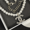 Chanel Pearl Choker Necklace With Rhinestone Cc Pendant Silver-Tone