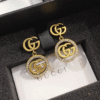 Gucci Interlocking G Drop Earrings With Rhinestones Gold-Tone