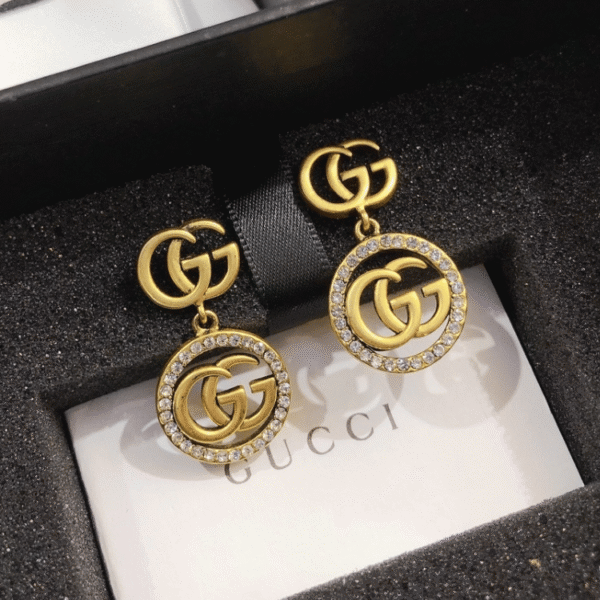 Gucci Interlocking G Drop Earrings With Rhinestones Gold-Tone