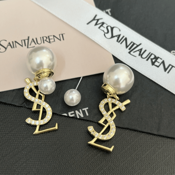 Yves Saint Laurent Cassandre Logo And Pearl Double Earrings Gold-Tone