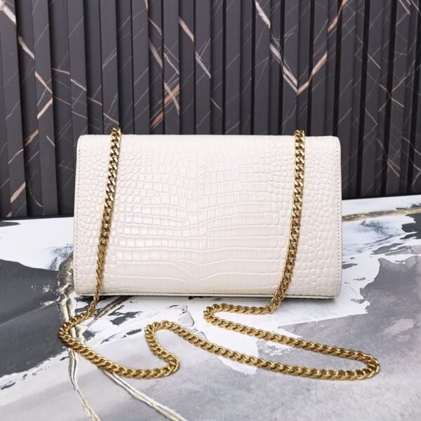 Saint Laurent Kate Medium Tassel In Crocodile White 9.4 Inches