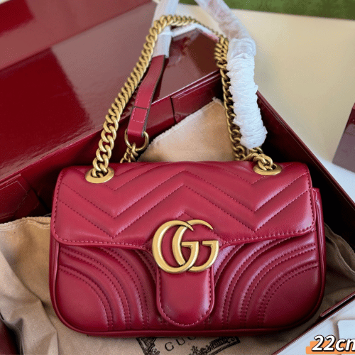 Gucci Gg Marmont Small Matelassé Shoulder Bag Burgundy 8.7 Inches