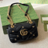 7-33 Gucci Gg Marmont Studded Matelessé Shoulder Bag Black 8.7 Inches
