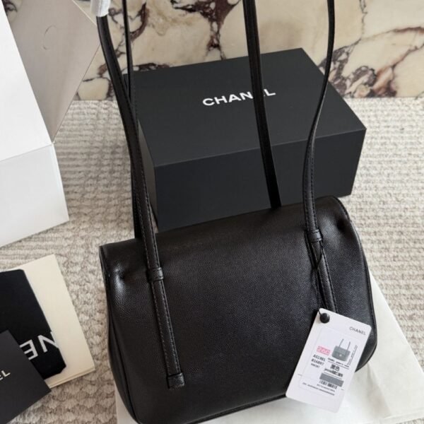 Chanel Small Flap Bag Grained Shiny And Gold Tone Black 8.7 Inches AS6130 B23483 94305