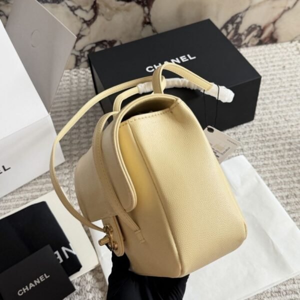 7-36 Chanel Small Flap Bag Grained Shiny And Gold Tone Light Yellow 8.7 Inches
