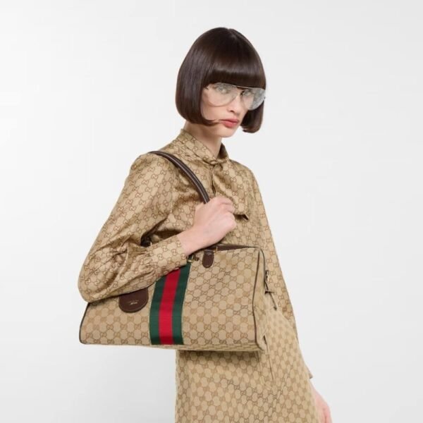 Gucci Borsetto Large Boston Bag GG Canvas Sand And Brown 15.2 Inches 866734 FAFV9 9653