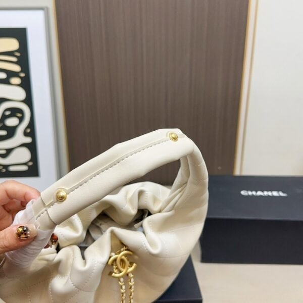 7-43 Chanel Mini Hobo Handbag Gold Tone Hardware Beige 7.5 Inches AS5976B22897U4531