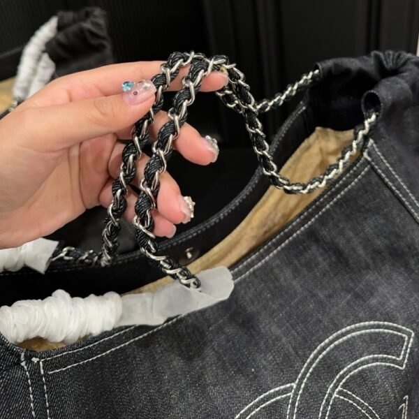 Chanel Coco Cabas Shopping Bag Denim Dark Blue 14.2 Inches