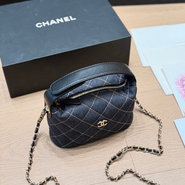 Chanel Mini Clutch With Shoulder Strap Denim Dark Blue 17cm