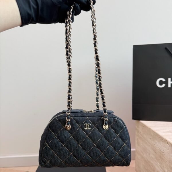 Chanel Clutch With Strap Gold Metal Denim Blue 20cm