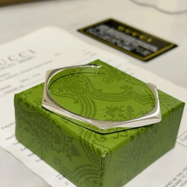 Gucci Trademark Sterling Silver Geometric Cuff Bracelet