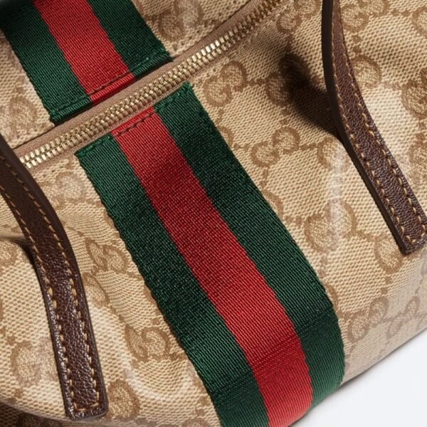 Gucci Mini Boston Bag Web GG Canvas Sand Dark Brown 7.5 Inches