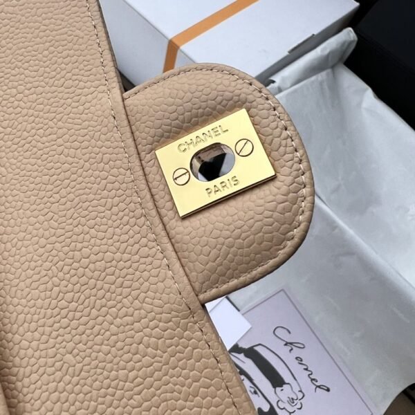 [Premium Quality] – Chanel Classic Grain Gold Hardware Handbag Beige 9.8 Inches A01112
