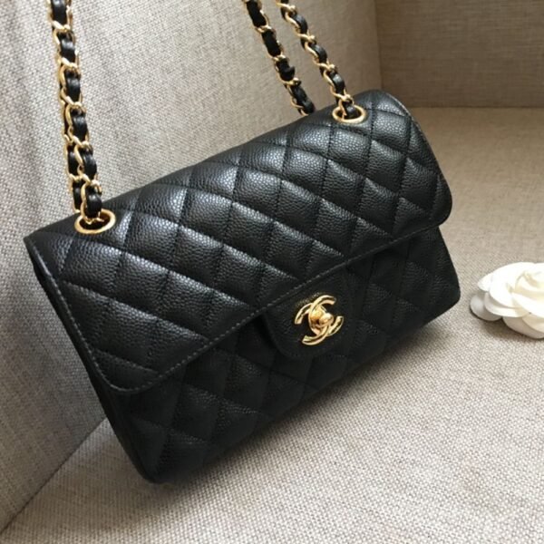 [Premium Quality] – Chanel Medium Classic Handbag Grained And Gold Tone Metal Black 10.2 Inches A01113 Y01864 C3906