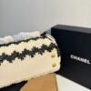 Chanel Small Shopping Bag Braided Straw And Gold Tone Metal Beige And Black 7.9 Inches