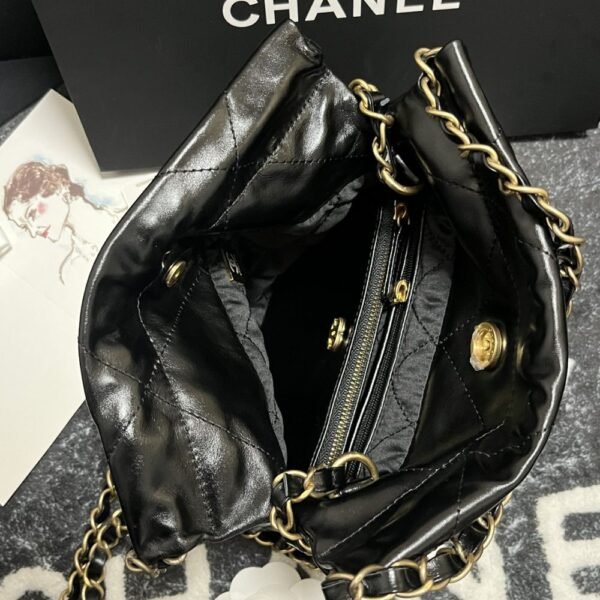 [Premium Quality] – Chanel 22 Mini Handbag Shiny Crystal Pearls Gold Tone Metal Black 7.8 Inches As3980 B10672 94305