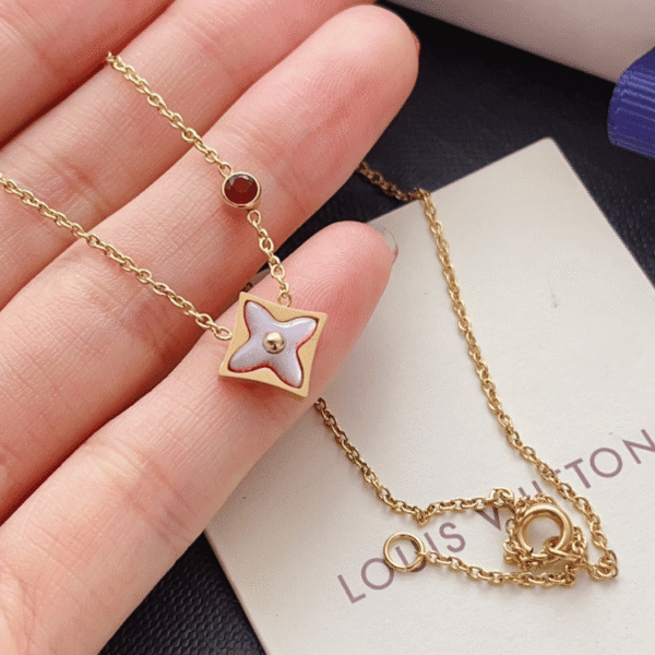 Louis Vuitton Monogram Flower Pendant Necklace Gold-Tone