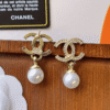 Chanel Cc Logo Drop Earrings With Pearls Gold-Tone