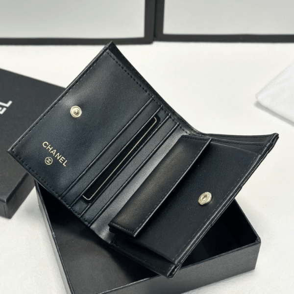 Chanel 19 Tri-Fold Wallet Black Gold/Chain Hardware 4.3 Inches