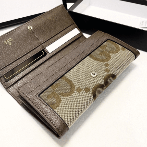 8-78 Gucci Jumbo Gg Monogram Flap Wallet Brown 7.5 Inches