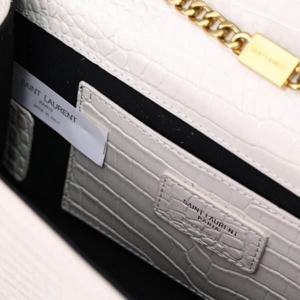 Saint Laurent Kate Medium Tassel In Crocodile White 9.4 Inches