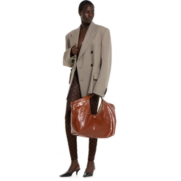 9-19 Gucci Giglio Large Tote Bag Dark Brown Leather 23.6 Inches 853971 AAF2H 7645