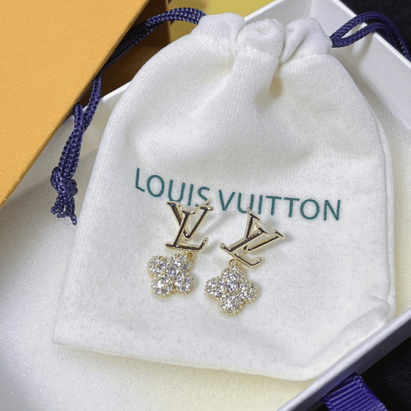 Louis Vuitton Lv & V Flower Drop Earrings Gold-Tone