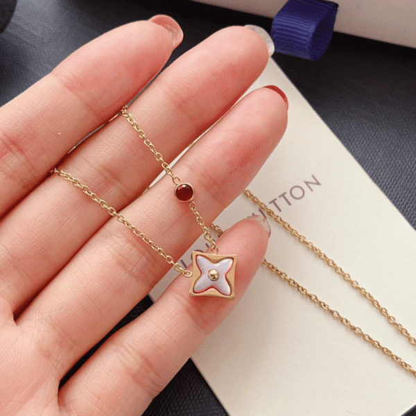 Louis Vuitton Monogram Flower Pendant Necklace Gold-Tone