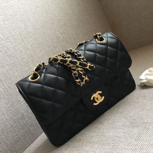 [Premium Quality] – Chanel Medium Classic Handbag Grained And Gold Tone Metal Black 10.2 Inches A01113 Y01864 C3906
