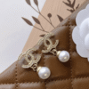 Chanel Cc Logo Drop Earrings With Pearls Gold-Tone