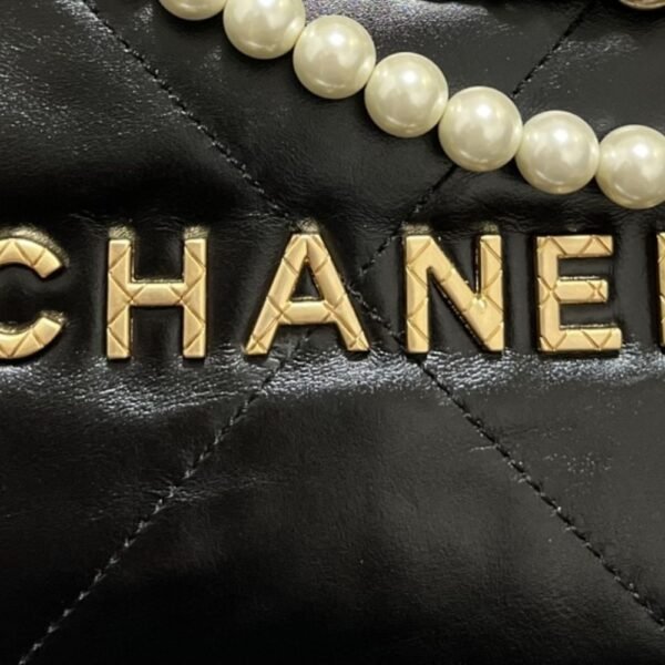 [Premium Quality] – Chanel 22 Mini Handbag Shiny Crystal Pearls Gold Tone Metal Black 7.8 Inches As3980 B10672 94305