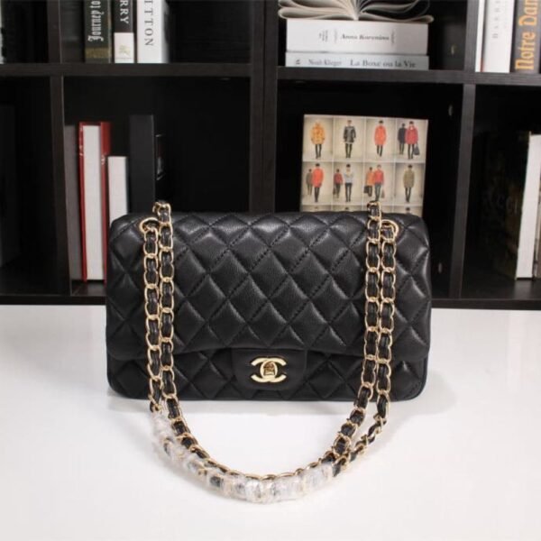 Chanel Classic Flap Black Gold Hardware 9.8 Inches