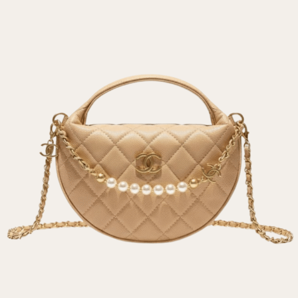 Chanel Quilted Chain Around Pouch Tan 7.5 Inches