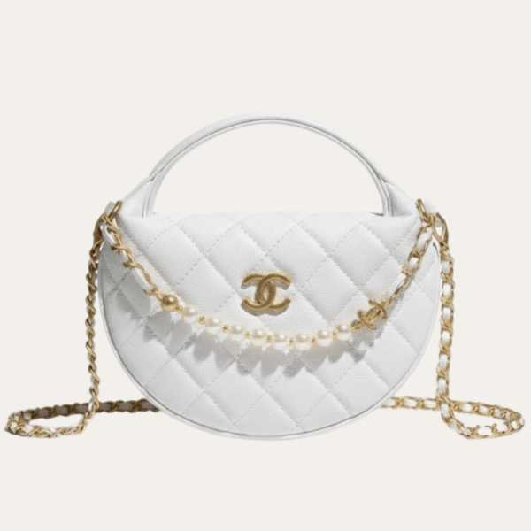 Chanel Quilted Chain Around Pouch White 7.5 Inches