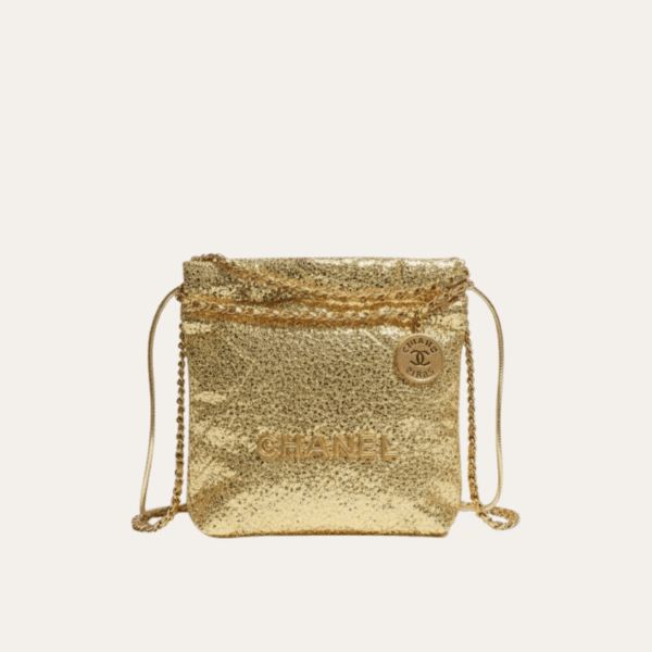 Chanel 22 Sequined Coin Bucket Bag Gold 6.7 Inches