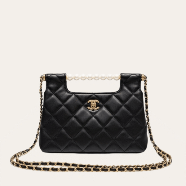 AURCN-BAG1020 Chanel Small Tote Shini Pearls Gold-Tone Metal Black 9.1 Inches