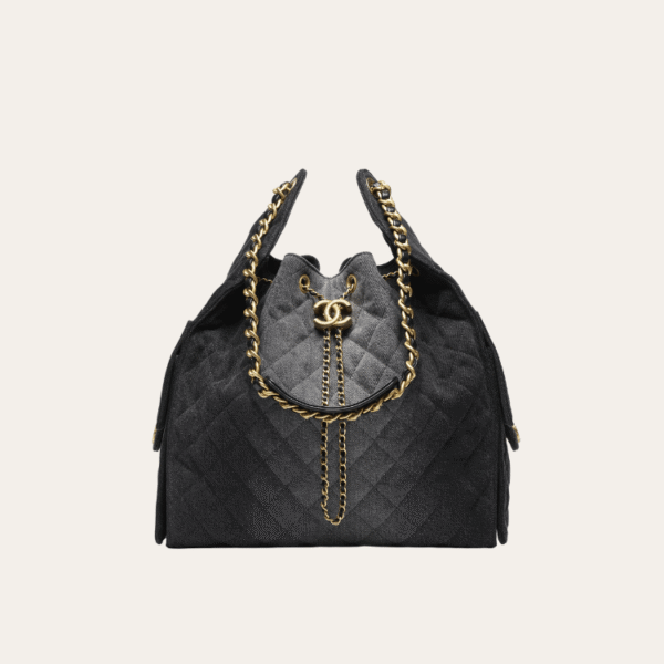 Chanel 25 Hobo Bucket Bag Black 10.2 Inches