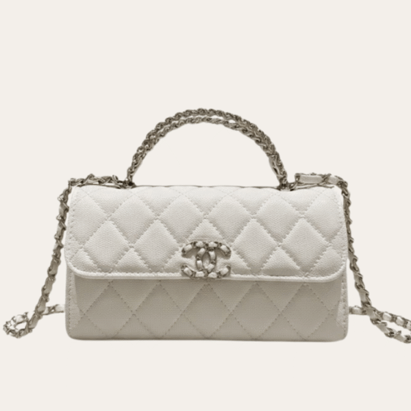 Chanel Wallets On Chain (Woc) Top Handle Bag White 7.1 Inches