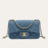 Chanel Denim Gold Ball Square Flap Bag Blue 7.9 Inches
